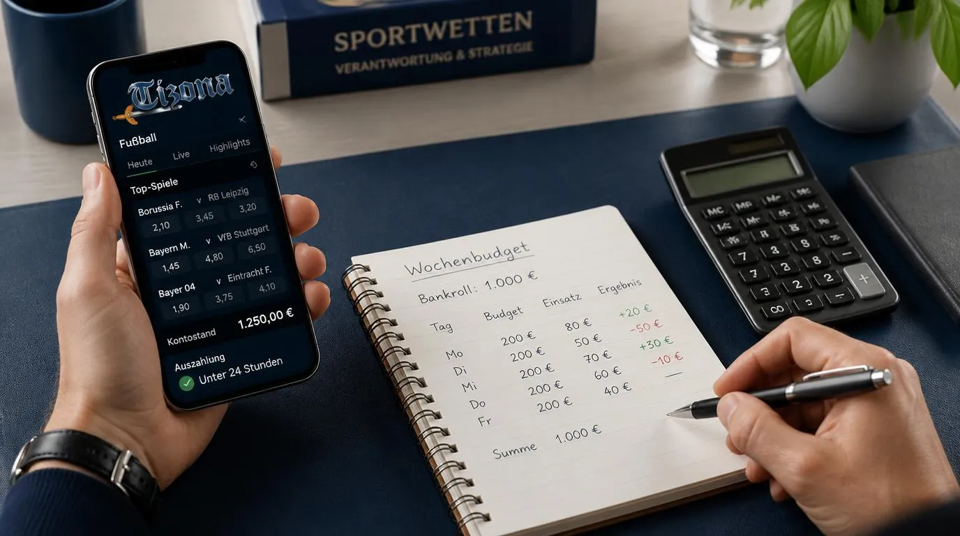 Sportwetten-Budget mit Einsatzplan, Quotenübersicht und kontrollierter Auszahlungsplanung auf einem Smartphone