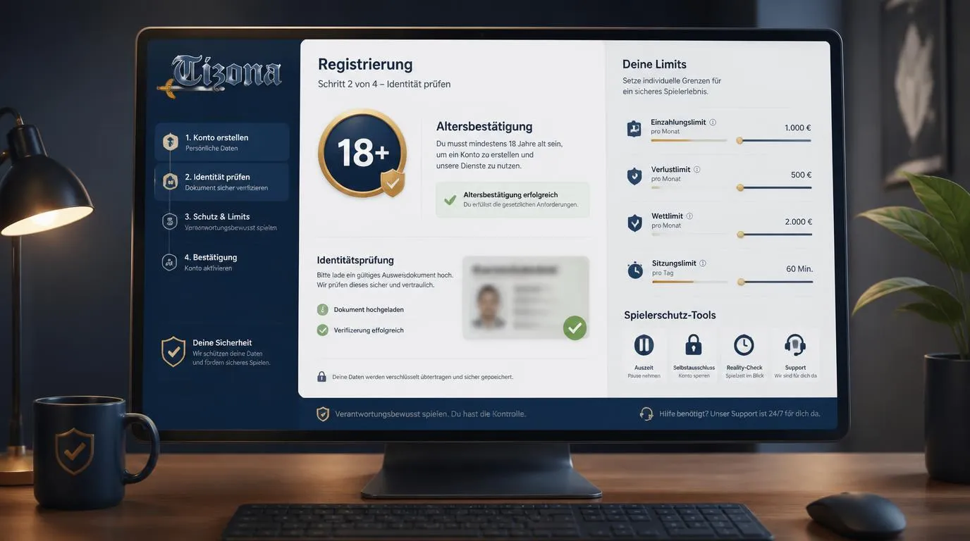 Altersprüfung mit Ausweisdokument und Einstellungen für Einzahlungs- und Sitzungslimits