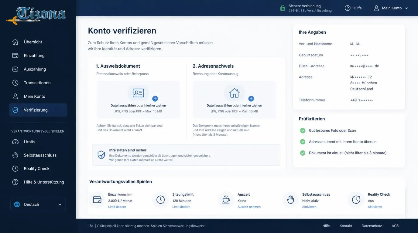Ausweis und Adressnachweis für die sichere Kontoverifizierung im Online-Casino hochladen