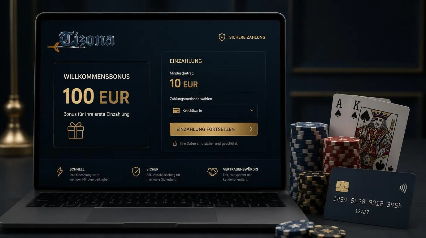 Casino-Bonusübersicht mit 100-Euro-Bonus und einer Mindesteinzahlung von 10 Euro